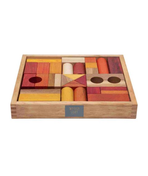 Drewniane Klocki w Skrzynce - Barwa Ciepła, 30 Elementów