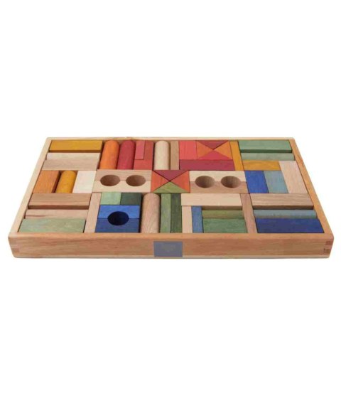 Drewniane Klocki w Skrzynce - Kolorowe, 54 Elementy