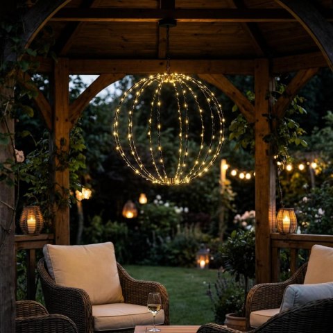 LAMPA SOLARNA WISZĄCA KULA 30CM 120 LED CIEPŁY BIAŁY