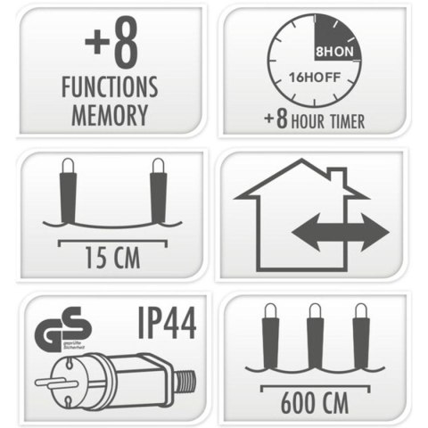 LAMPKI CHOINKOWE KURTYNA ŚWIETLNA ZEW 180 LED STEROWNIK TIMER CIEPŁY BIAŁY KABEL TRANSPARENTNY