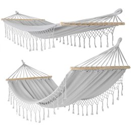HAMAK OGRODOWY 2 OSOBOWY 200X150CM Z DRĄŻKIEM I Z FRĘDZLAMI MIAMI SZARY 1041476