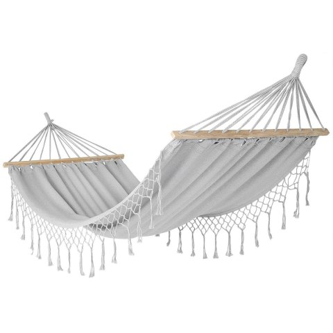 HAMAK OGRODOWY 2 OSOBOWY 200X150CM Z DRĄŻKIEM I Z FRĘDZLAMI MIAMI SZARY 1041476