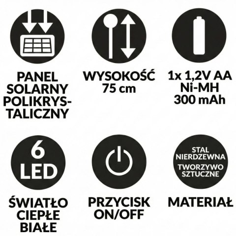 LAMPA SOLARNA TRAWA 6 LED 75CM