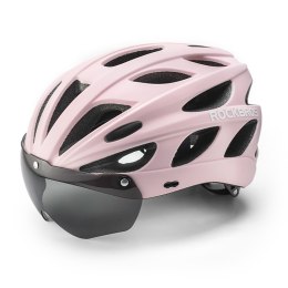 Kask rowerowy z odpinaną szybką daszkiem filtrem UV - różowy