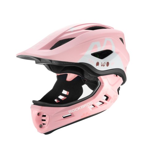 Kask rowerowy dziecięcy z odpinaną szczęką rozmiar M 54-58cm - różowy królik