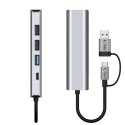 Adapter HUB 5w1 USB-C USB-A Ethernet RJ45 - szary