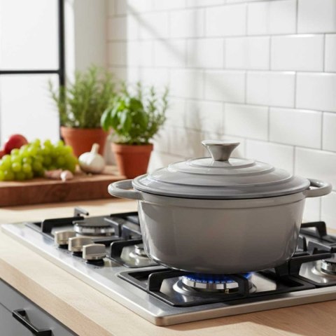 EMALIOWANY GARNEK ŻELIWNY 22cm 3L HAGE SZARY