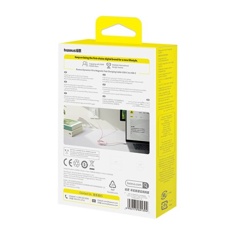 Kabel przewód samoczynnie układający się USB-C Dynamic 4 Pro 100W 1m - różowy