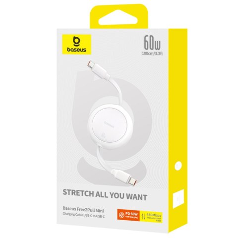Kabel przewód zwijany USB-C Free2Pull 60W 1m - biały