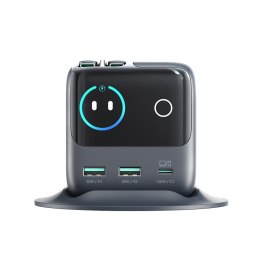 Ładowarka biurkowa 5 portów 2 zwijane kable GaN 140W - szara