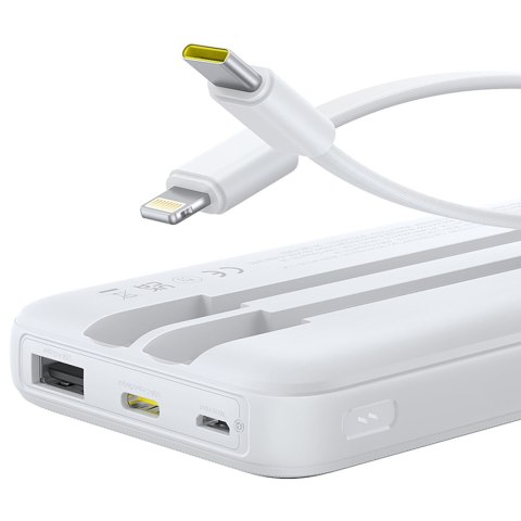 Powerbank 10000mAh 22.5W Lipow z wbudowanymi kablami USB-C iPhone Lightning - biały