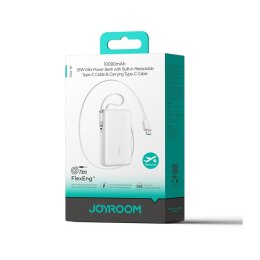 Powerbank JR-PR2 10000mAh 35W ze zwijanym kablem USB-C i kablem iPhone Lightning - biały