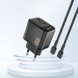 Ładowarka sieciowa 2xUSB-C GaN PD 45W - czarna