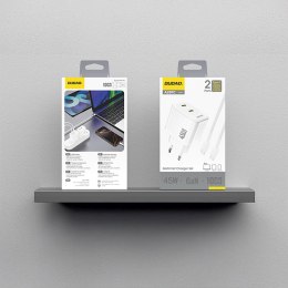 Ładowarka sieciowa 2xUSB-C z kablem USB-C GaN PD 45W - biała