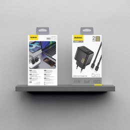 Ładowarka sieciowa 2xUSB-C z kablem USB-C GaN PD 45W - czarna