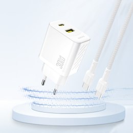 Ładowarka sieciowa USB-A USB-C GaN PD 30W - biała