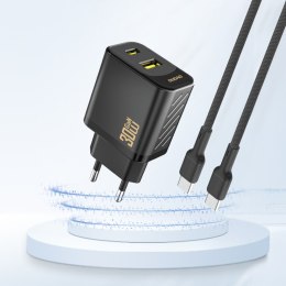 Ładowarka sieciowa USB-A USB-C GaN PD 30W - czarna