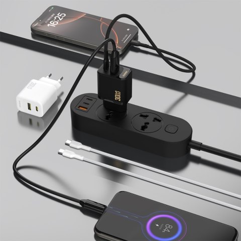 Ładowarka sieciowa USB-A USB-C GaN PD 30W - czarna