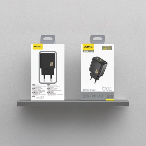 Ładowarka sieciowa USB-A USB-C GaN PD 30W - czarna