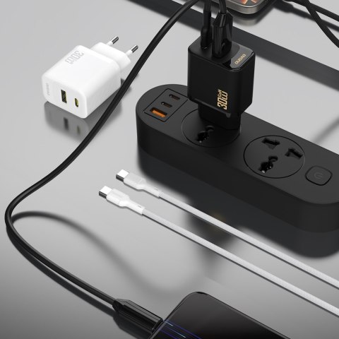 Ładowarka sieciowa USB-A USB-C z kablem USB-C GaN PD 30W - czarna