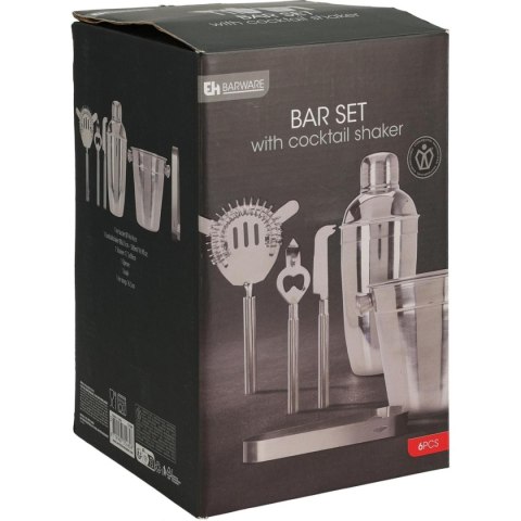 ZESTAW BARMAŃSKI 6 ELEMENTÓW SHAKER DO DRINKÓW SREBRNY