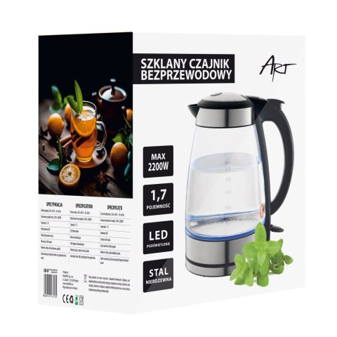 CZAJNIK ELEKTRYCZNY SZKLANY LED 1.7L ART
