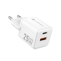 Ładowarka Sieciowa Forcell USBC + USBA 25W GaN III PD i QC 4.0 biała mini