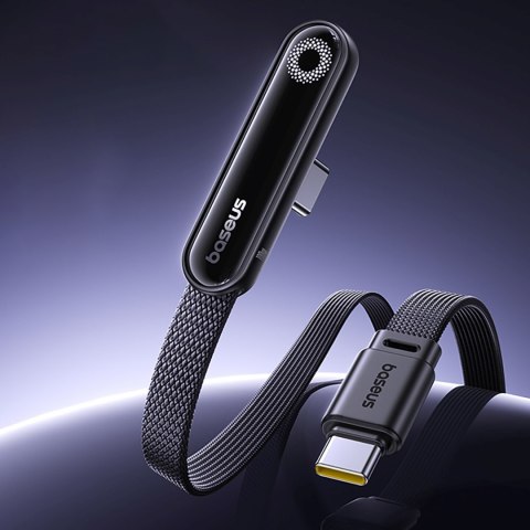 Kabel przewód kątowy z podświetlaną końcówką USB-C 100W 1m - czarny
