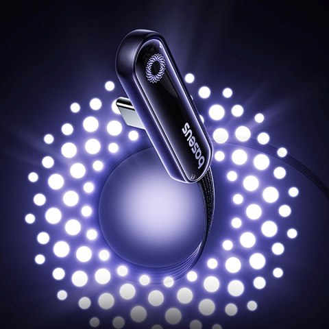 Kabel przewód kątowy z podświetlaną końcówką USB-C 100W 1m - czarny