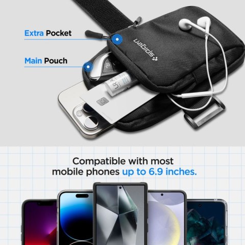 Armband opaska saszetka sportowa na ramię 2 kieszonki - czarny