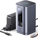 HUB Stacja dokująca 11w1 USB-C HDMI DP USB-A USB-C RJ45 PD mini jack 3.5mm ładowarka EU - szara