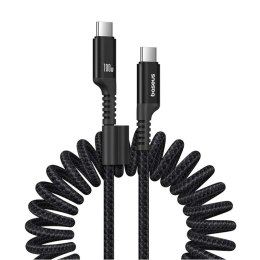 Kabel przewód spiralny USB-C Fish-Eye 100W 1m - czarny