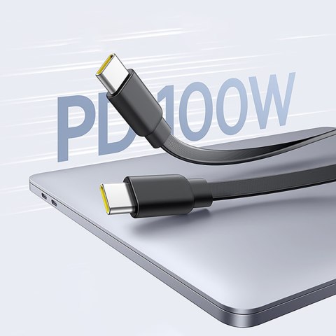 Kabel przewód zwijany 2w1 USB-C 100W 1.2m - czarny