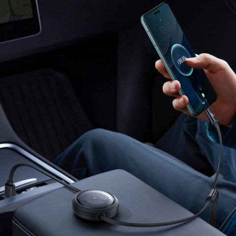 Kabel przewód zwijany 3w1 USB-A - MicroUSB/Lightning/USB-C 100W 1.1m - czarny