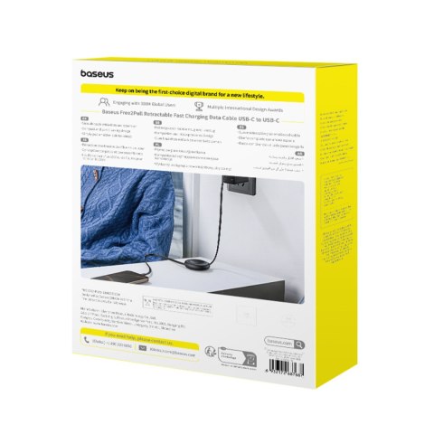 Kabel przewód zwijany USB-C 100W 2m czarny - 2 szt.