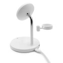 Ładowarka indukcyjna 3w1 ze stojakiem do iPhona AirPods USB-A - biała