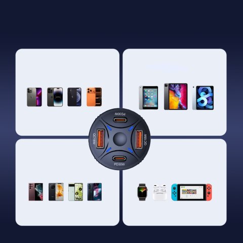 Ładowarka samochodowa 2xUSB-C 2xUSB-A 60W - czarna