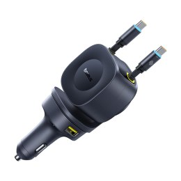 Ładowarka samochodowa USB-C USB-A ze zwijanymi kablami USB-C 60W - czarna
