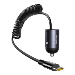 Ładowarka samochodowa USB-C z wbudowanym spiralnym kablem USB-C 30W - czarna