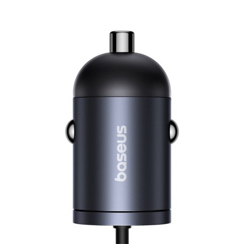 Ładowarka samochodowa USB-C z wbudowanym spiralnym kablem USB-C 30W - czarna