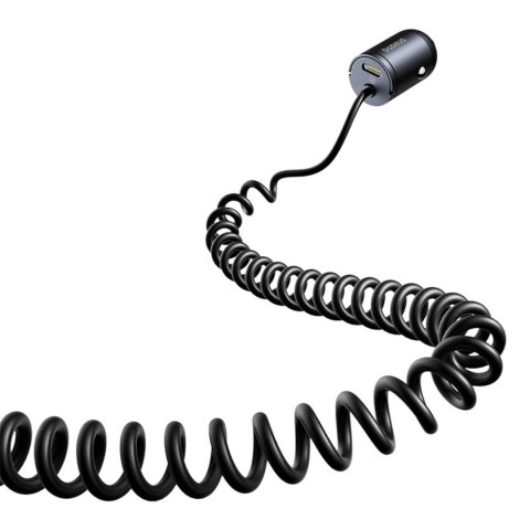 Ładowarka samochodowa USB-C z wbudowanym spiralnym kablem USB-C 30W - czarna