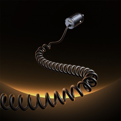Ładowarka samochodowa USB-C z wbudowanym spiralnym kablem USB-C 30W - czarna