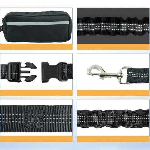 Pas biodrowy do biegania z psem z saszetką elastyczną smyczą - czarny