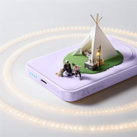 Powerbank indukcyjny 10000mAh 22.5W MagSafe z kablem USB-C 20V/3A 0.3m - fioletowy