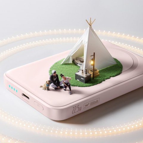 Powerbank indukcyjny 10000mAh 22.5W MagSafe z kablem USB-C 20V/3A 0.3m - różowy