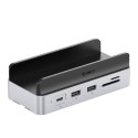 Stacja dokująca 10w1 do Mac mini M.2 USB-C USB-A HDMI RJ45 SD/TF - srebrna