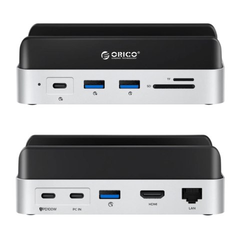 Stacja dokująca 10w1 do Mac mini M.2 USB-C USB-A HDMI RJ45 SD/TF - srebrna