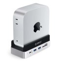 Stacja dokująca 10w1 do Mac mini M.2 USB-C USB-A HDMI RJ45 SD/TF - srebrna