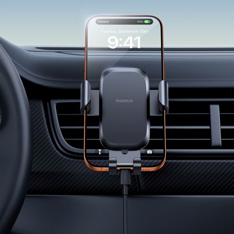 Uchwyt samochodowy grawitacyjny do smartfona na kratkę nawiewu - czarny