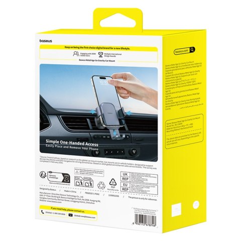Uchwyt samochodowy grawitacyjny do smartfona na kratkę nawiewu - szary